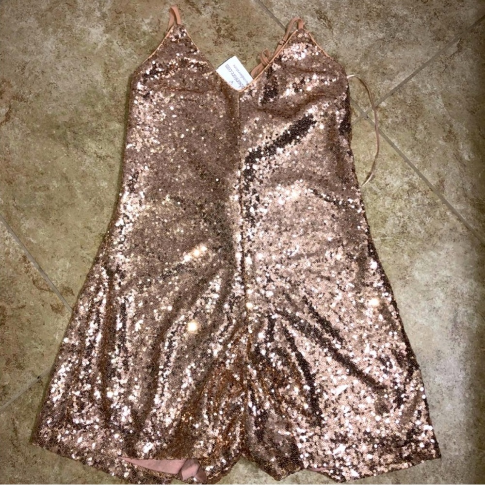 Windsor Sequin Rose Gold Romper Dress